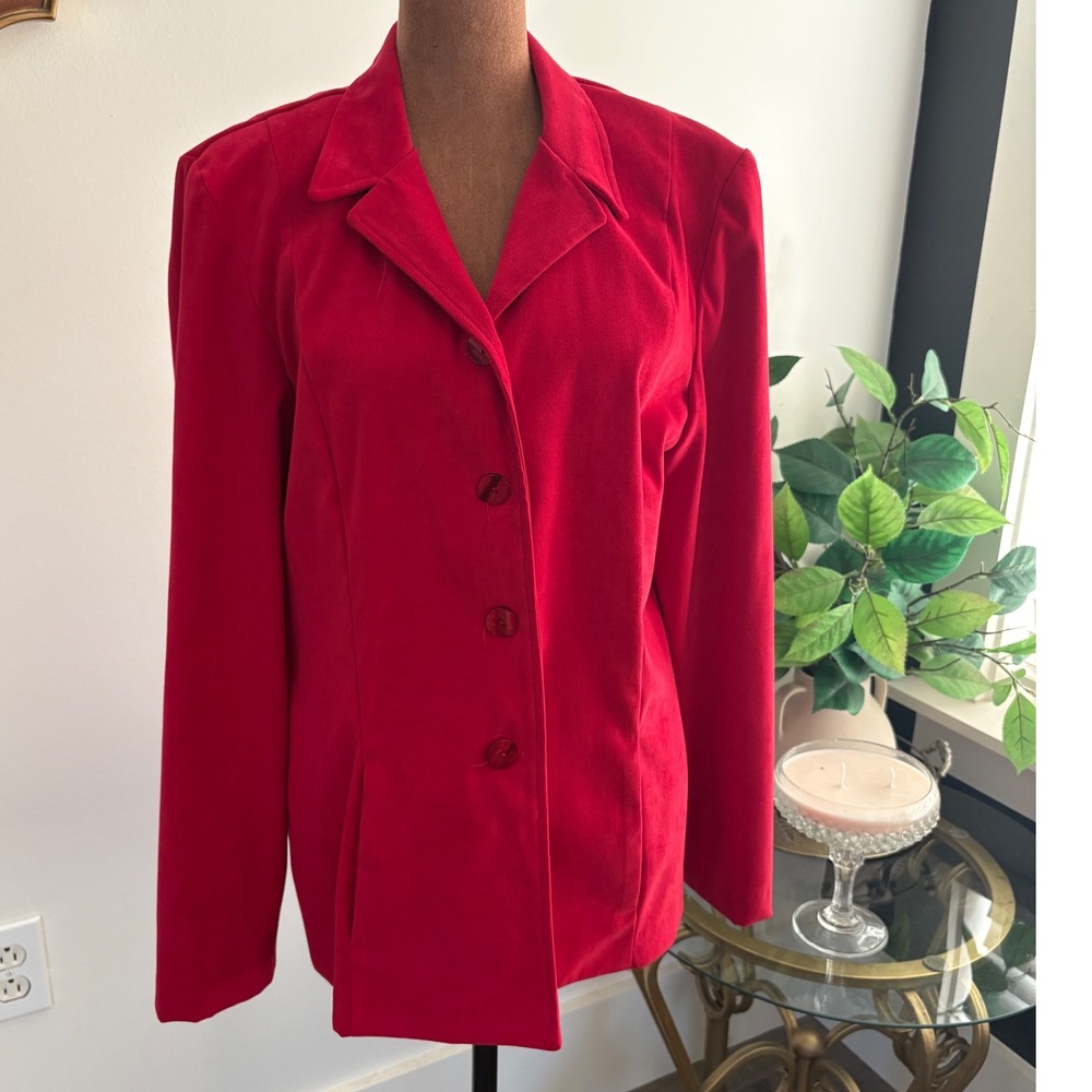 Ellen Figg Red Blazer Size 14 Made in USA Career Business‎ Jacket